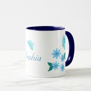 Summer Flowers Blue Beatiful Butterflies Floral Mug