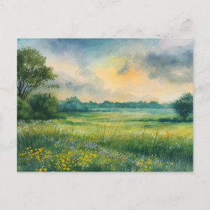 Summer Flowers Field Watercolor Nature Postcard