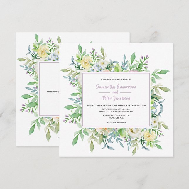 Summer Flowers Floral Wedding with RSVP Invitation (Front/Back)
