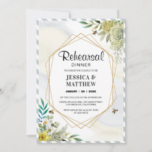 Summer Flowers Golden Frame Rehearsal Invitation