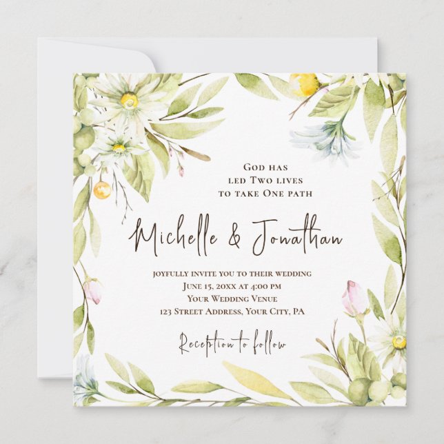 Summer Flowers Greenery Christian Wedding Invitation (Front)
