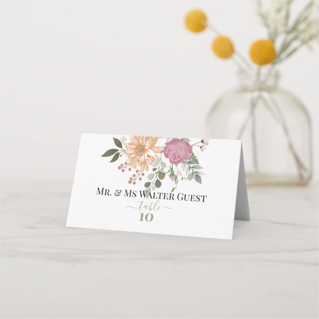 Summer Flowers Guest Table Numbers Place Card (Front)