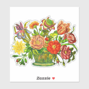 Summer Flowers in a Basket, Vintage Art