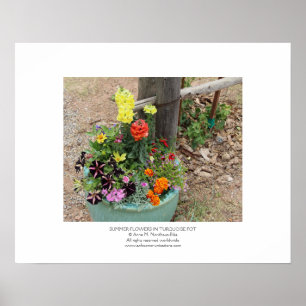 Summer Flowers in Turquoise Pot Poster