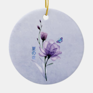 Summer Flowers, Japanese Art Ceramic Tree Decoration