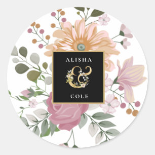 Summer Flowers on White Wedding Classic Round Sticker