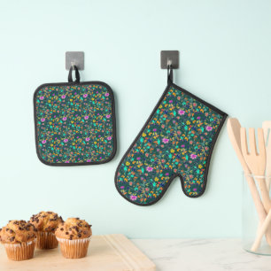 Summer flowers oven mitt & pot holder set
