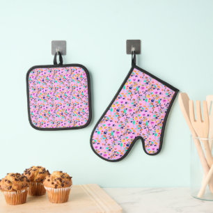 Summer flowers oven mitt & pot holder set