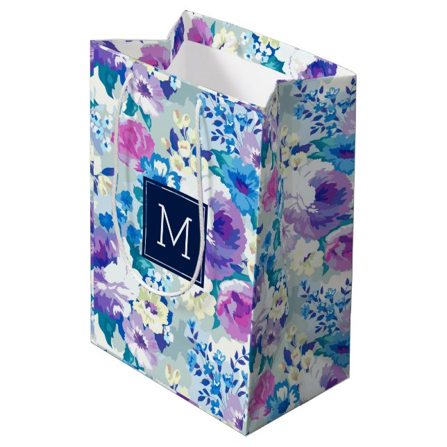 Summer Flowers Pattern Pastel Colours Medium Gift Bag (Back Angled)