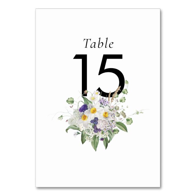 Summer Flowers Posy Greenery Table Number (Front)