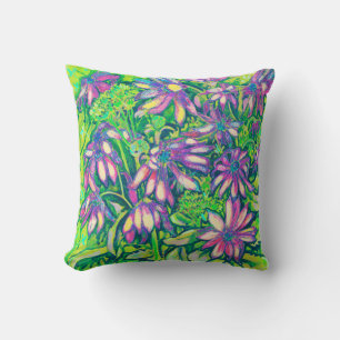 Summer Flowers Purple Green Wildflowers Floral Art Cushion