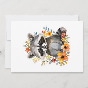 Summer Flowers Racoon Watercolor Invitation