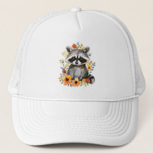 Summer Flowers Racoon Watercolor Trucker Hat