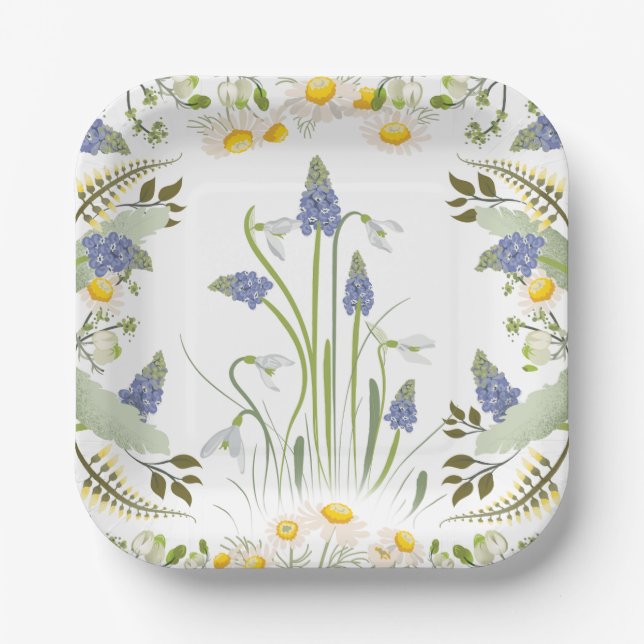 Summer Flowers Square Luncheon Plates (Front)