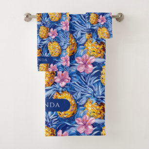 Summer Flowers Tropical Pineapple Floral Pattern Bath Towel Set