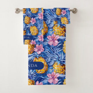 Summer Flowers Tropical Pineapple Floral Pattern Bath Towel Set