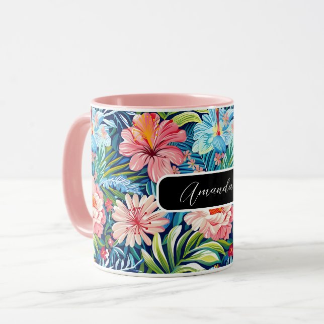 Summer Flowers Tropical Pretty Floral Pattern Mug (Front Left)