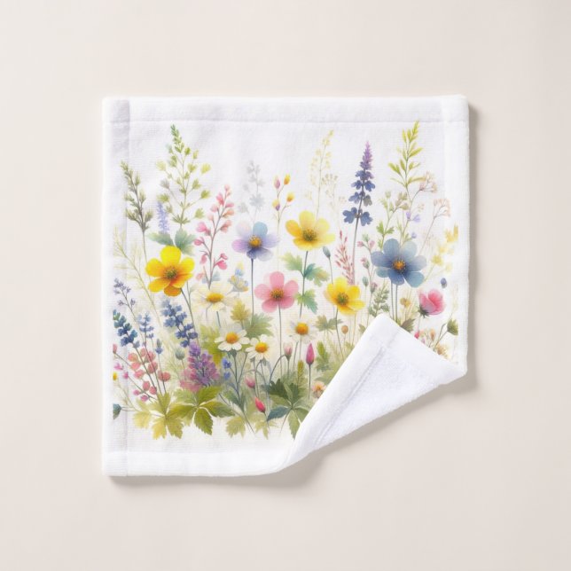 Summer  Flowers Wildflowers on White  Wash Cloth (Wash Cloth)