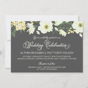 Summer Flowers Yellow & Grey Wedding II Invitation