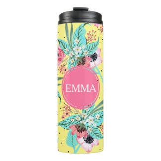 Summer Flowers Yellow Personalised Thermal Tumbler