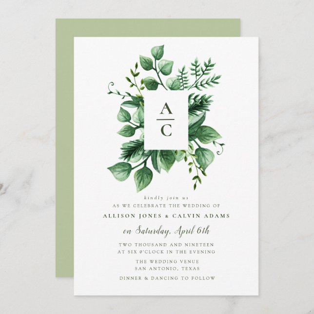 Summer foliage wedding invitation (Front/Back)