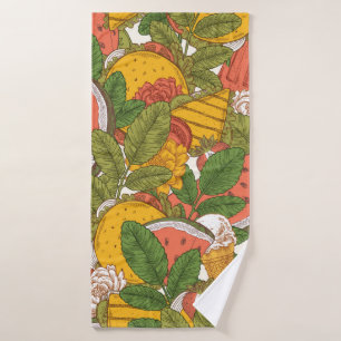 Summer food seamless pattern. Sanwiches,ice cream Bath Towel