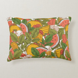 Summer food seamless pattern. Sanwiches,ice cream Decorative Cushion