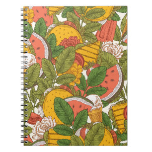 Summer food seamless pattern. Sanwiches,ice cream Notebook