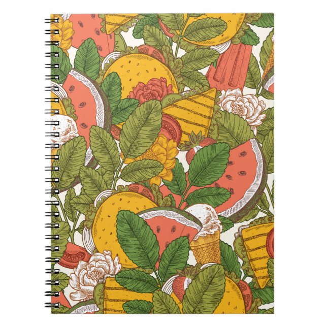 Summer food seamless pattern. Sanwiches,ice cream  Notebook (Front)