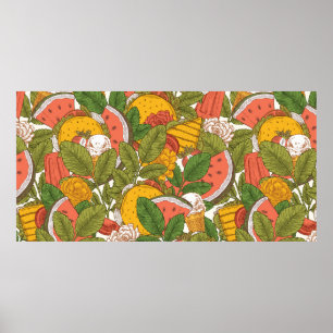 Summer food seamless pattern. Sanwiches,ice cream  Poster