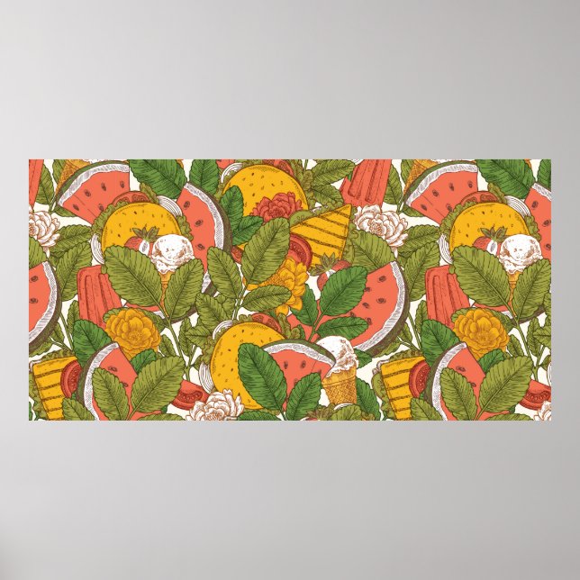 Summer food seamless pattern. Sanwiches,ice cream  Poster (Front)