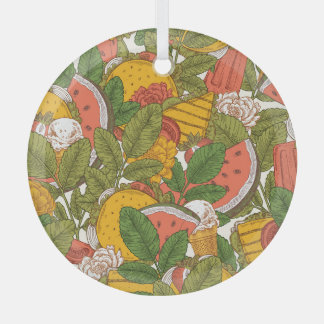 Summer Food Vintage Illustration Pattern Glass Tree Decoration