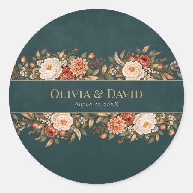 Summer Forest Witch Teal Round Wedding Sticker (Front)