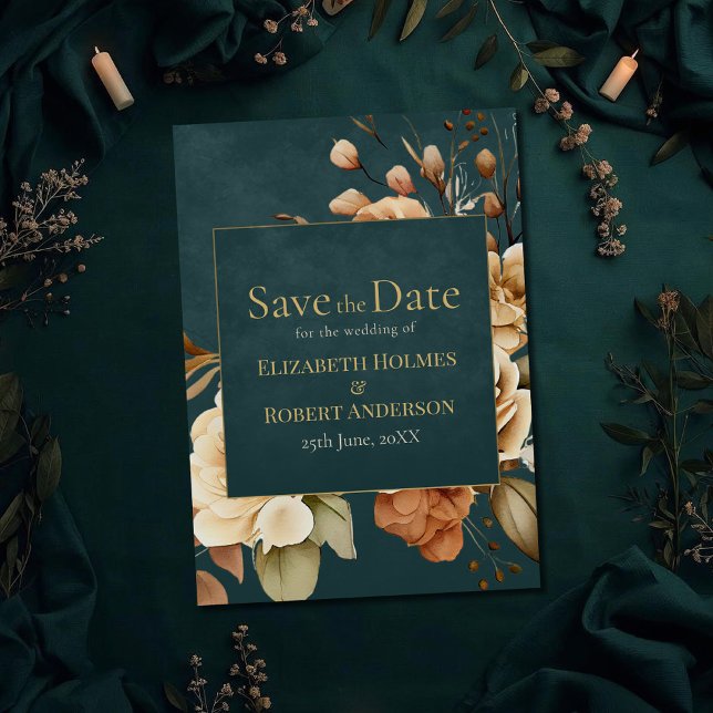 Summer Forest Witch Teal Save the Date (Summer Forest Witch Teal Save the Date on a teal witchy wedding table with dry botanicals)