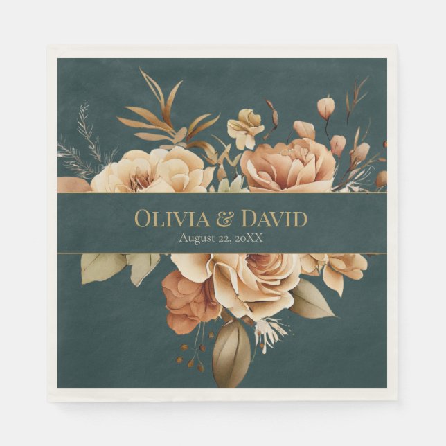 Summer Forest Witch Teal Wedding Napkins (Front)