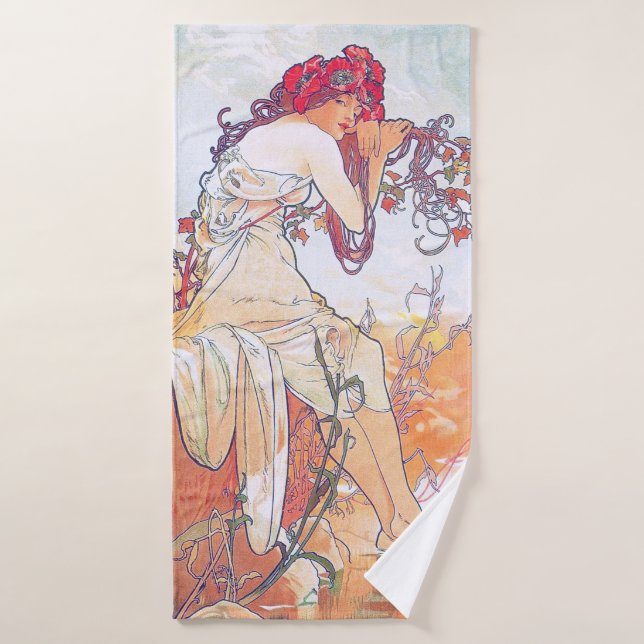 Summer (Four Seasons), Alphonse Mucha Bath Towel (Bath Towel)