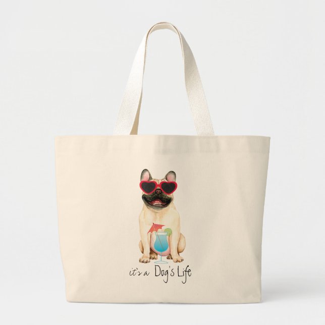 Summer French Bulldog Large Tote Bag (Front)