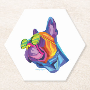 Summer French Bulldog Puppy Colourful Paper Coaster