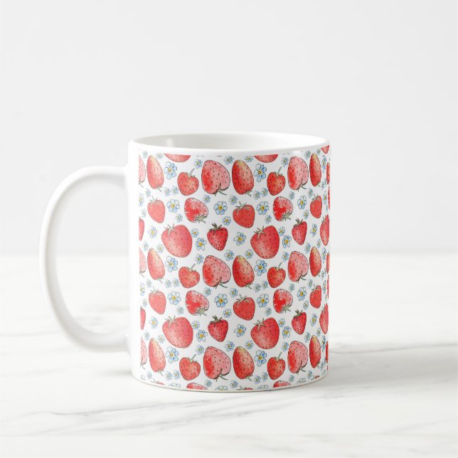 Summer fresh and bright strawberry pattern. Waterc Coffee Mug (Left)