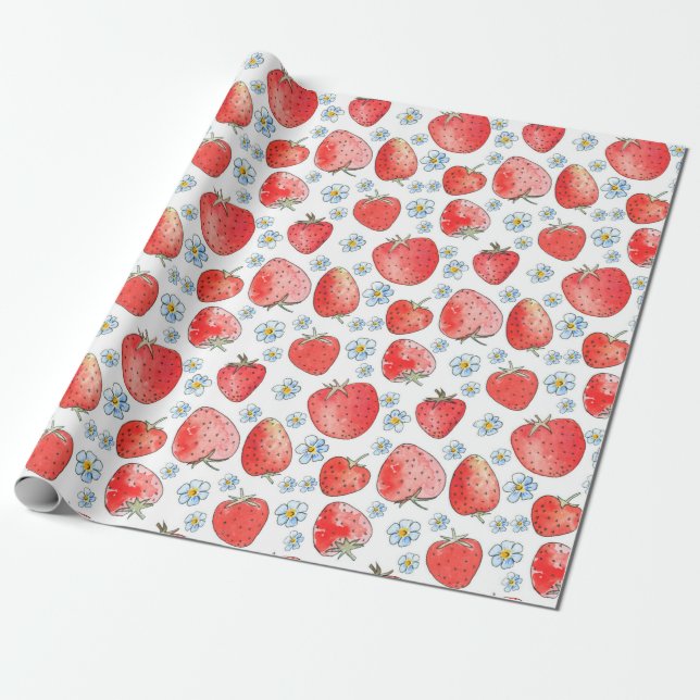Summer fresh and bright strawberry pattern. Waterc Wrapping Paper (Unrolled)