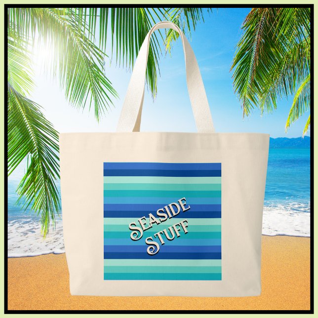 Summer Fresh Ocean Shades Striped Large Tote Bag (Creator Uploaded)