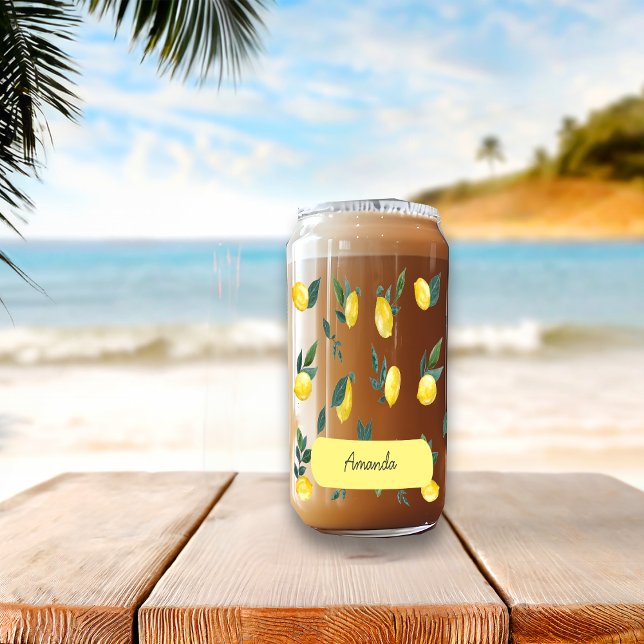 Summer Fresh Watercolour Lemons Custom Name  Can Glass (Creator Uploaded)