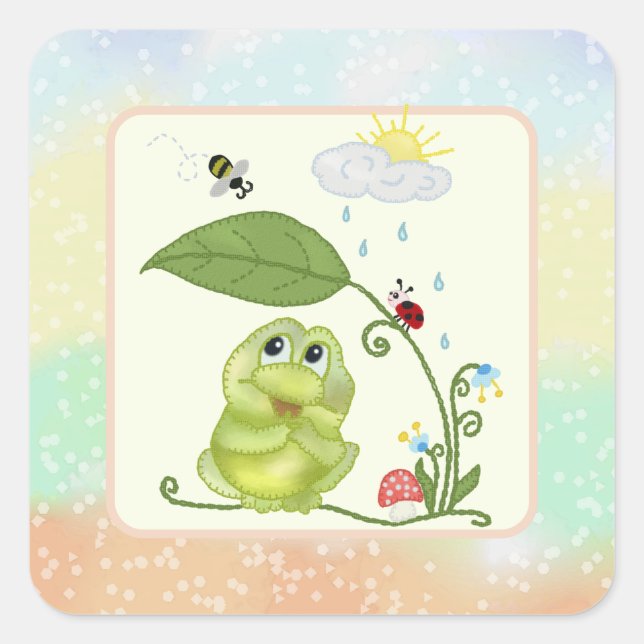 summer frog square sticker (Front)