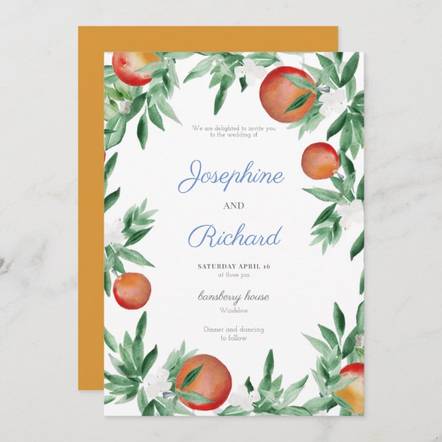 Summer Fruit border, wedding invitation (Front/Back)