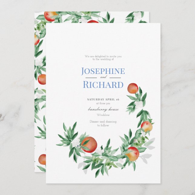 Summer Fruit border, wedding invitation (Front/Back)