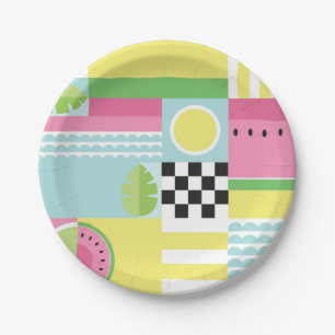 Summer fruit design, colourful mosaic watermelon paper plate