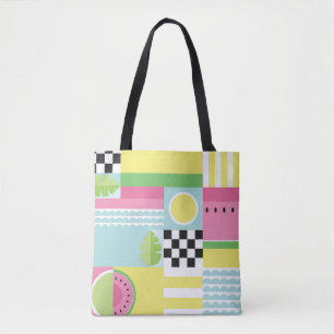 Summer fruit design, colourful watermelon mosaic  tote bag
