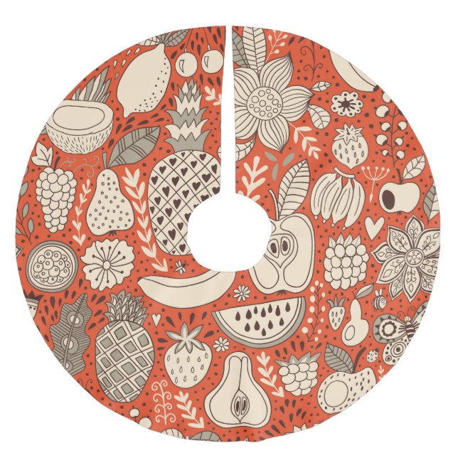 Summer Fruit Doodle Vintage Brushed Polyester Tree Skirt (Front)