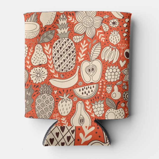 Summer Fruit Doodle Vintage Can Cooler (Front)