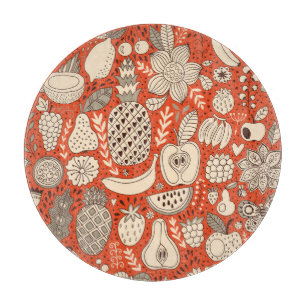 Summer Fruit Doodle Vintage Cutting Board